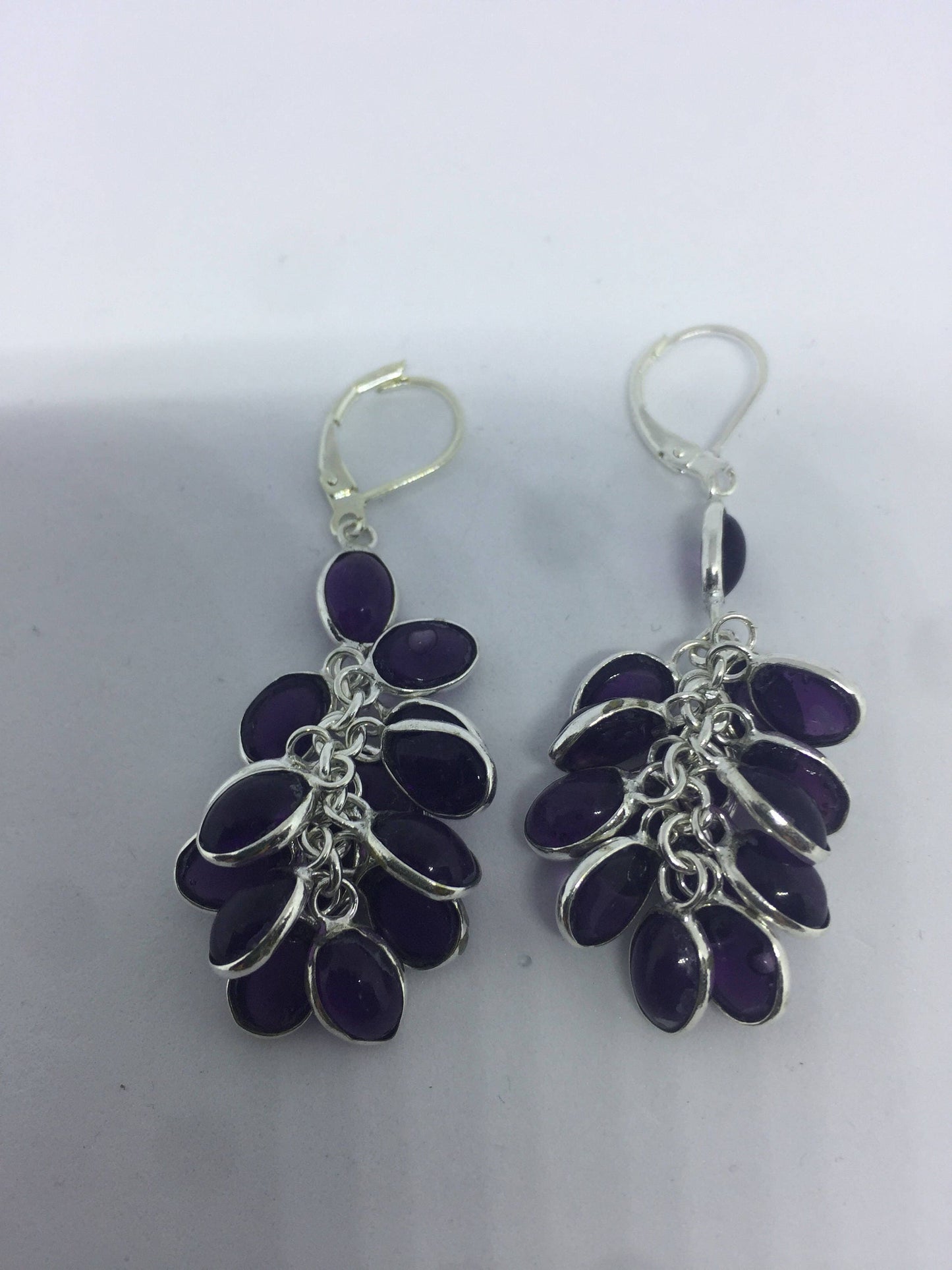 Vintage Purple Amethyst 925 Sterling Silver Chandelier Earrings