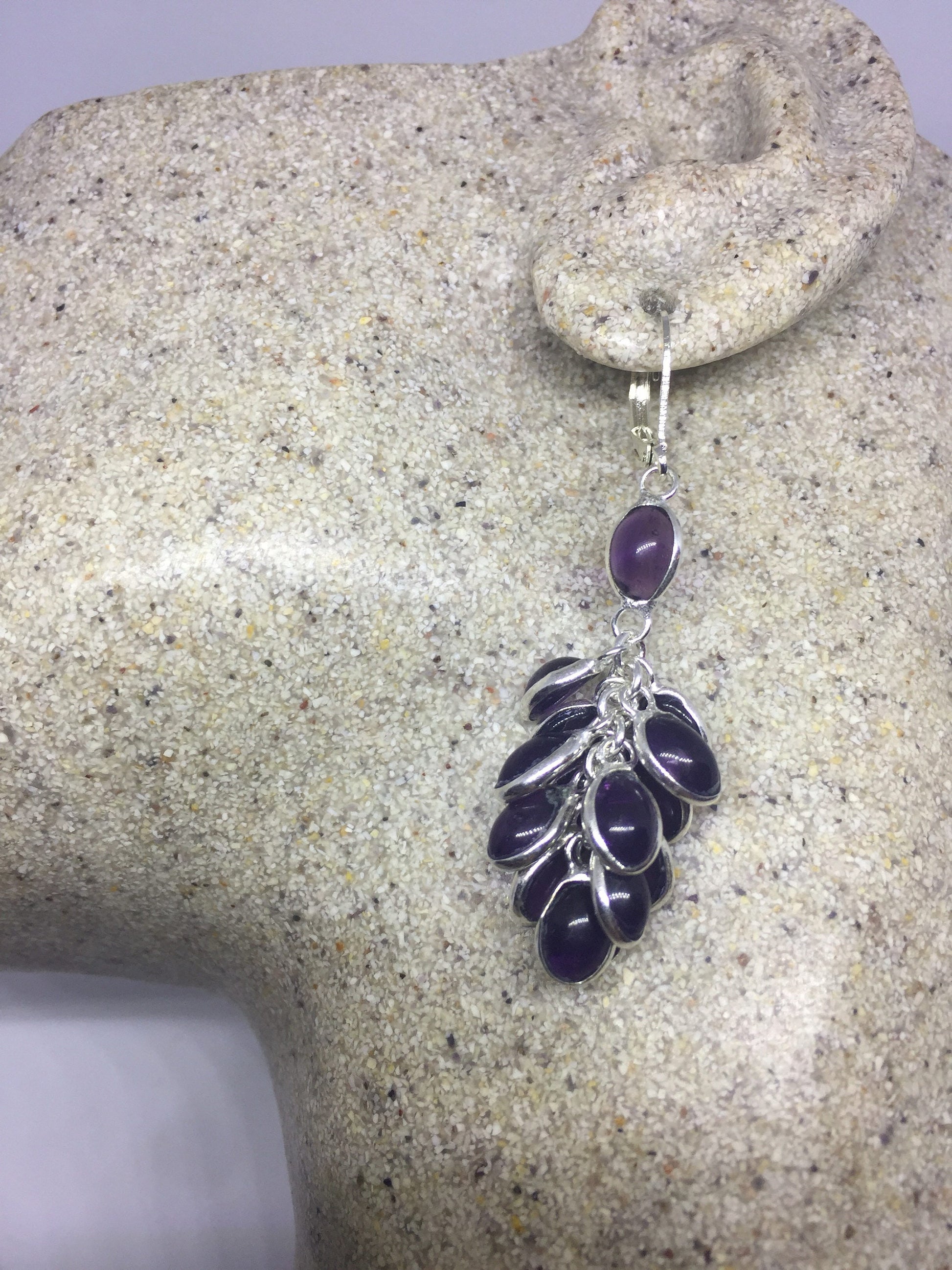 Vintage Purple Amethyst 925 Sterling Silver Chandelier Earrings