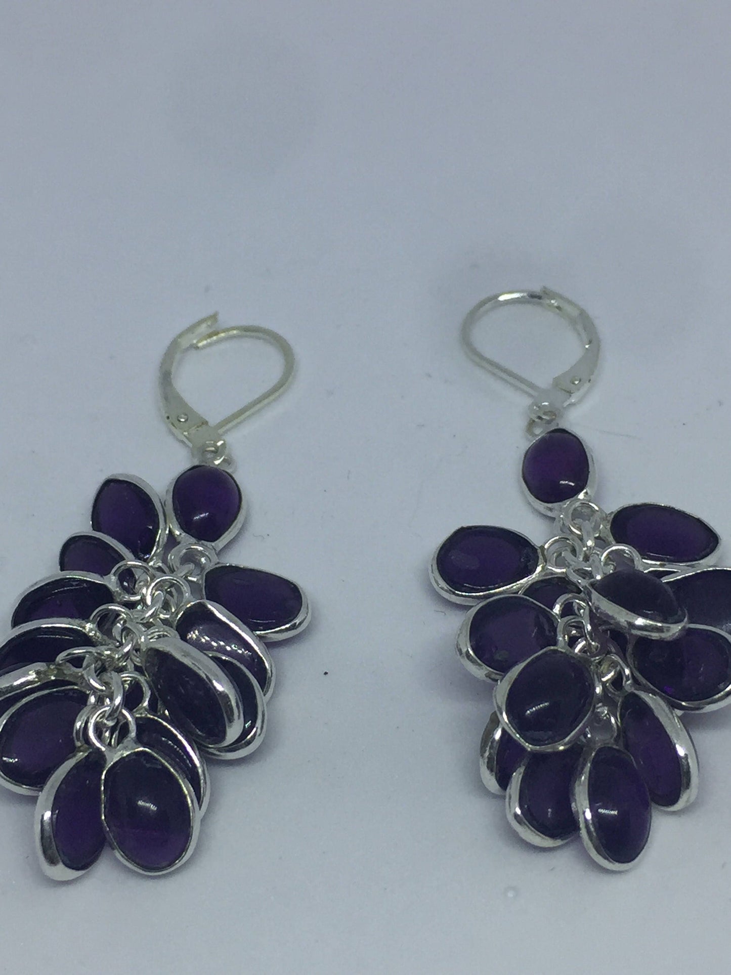 Vintage Purple Amethyst 925 Sterling Silver Chandelier Earrings