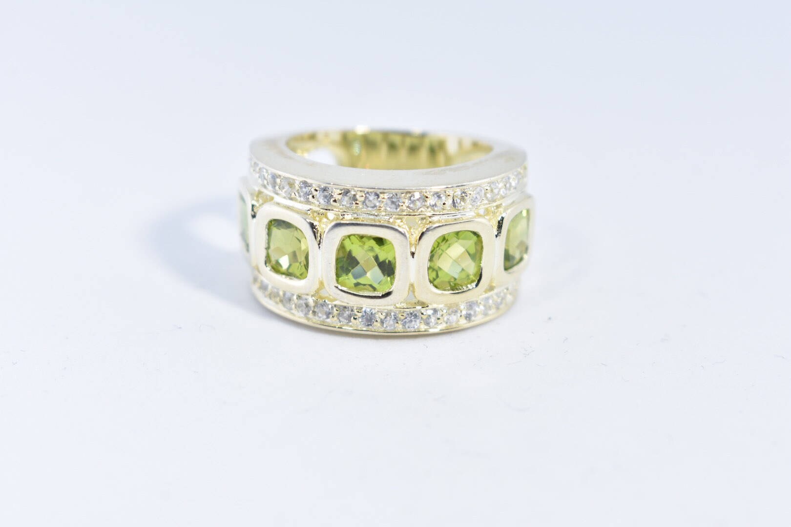 Vintage Handmade Genuine Green Peridot Filigree Setting 925 Sterling Silver Gothic Ring