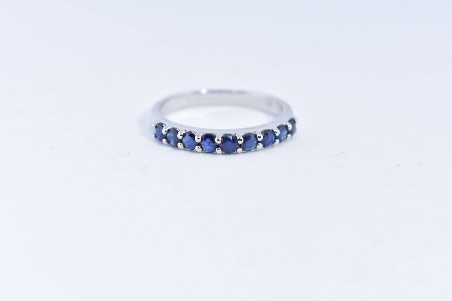 Vintage Handmade Deep Blue Sapphire and White 925 Sterling Silver Gothic Ring