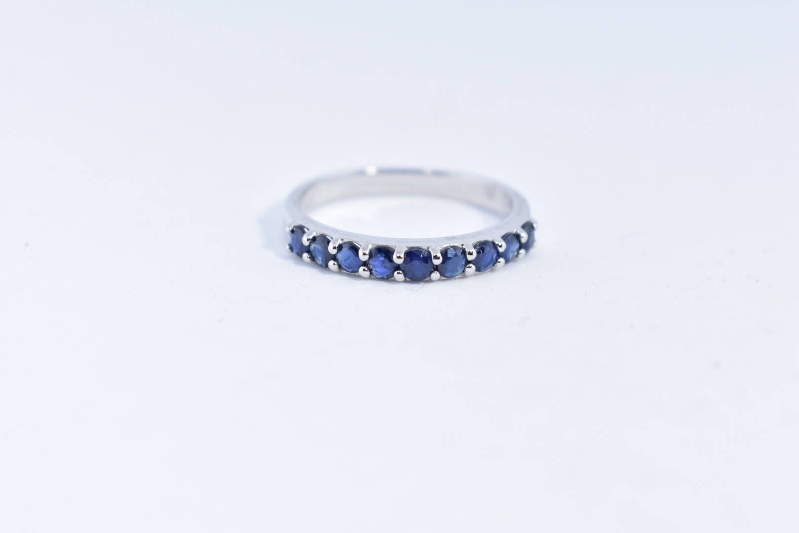 Vintage Handmade Deep Blue Sapphire and White 925 Sterling Silver Gothic Ring