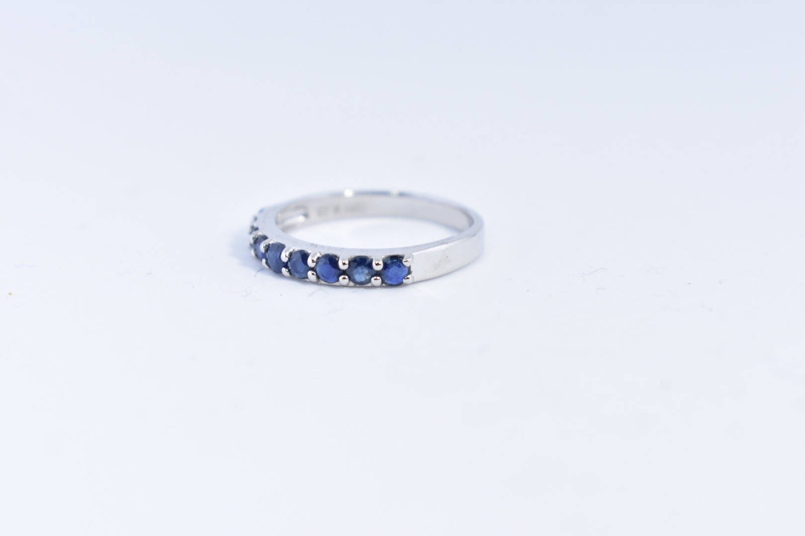 Vintage Handmade Deep Blue Sapphire and White 925 Sterling Silver Gothic Ring