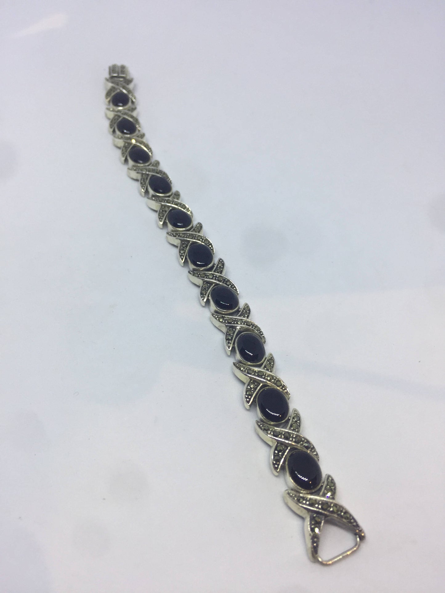 Vintage Silver Bracelet | 925 Sterling Silver Marcasite Black Onyx Bracelet