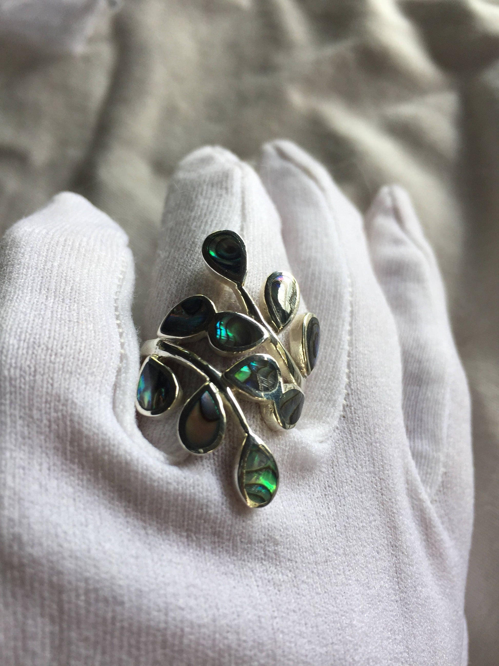 Antique Abalone Vine 925 Sterling Silver Ring