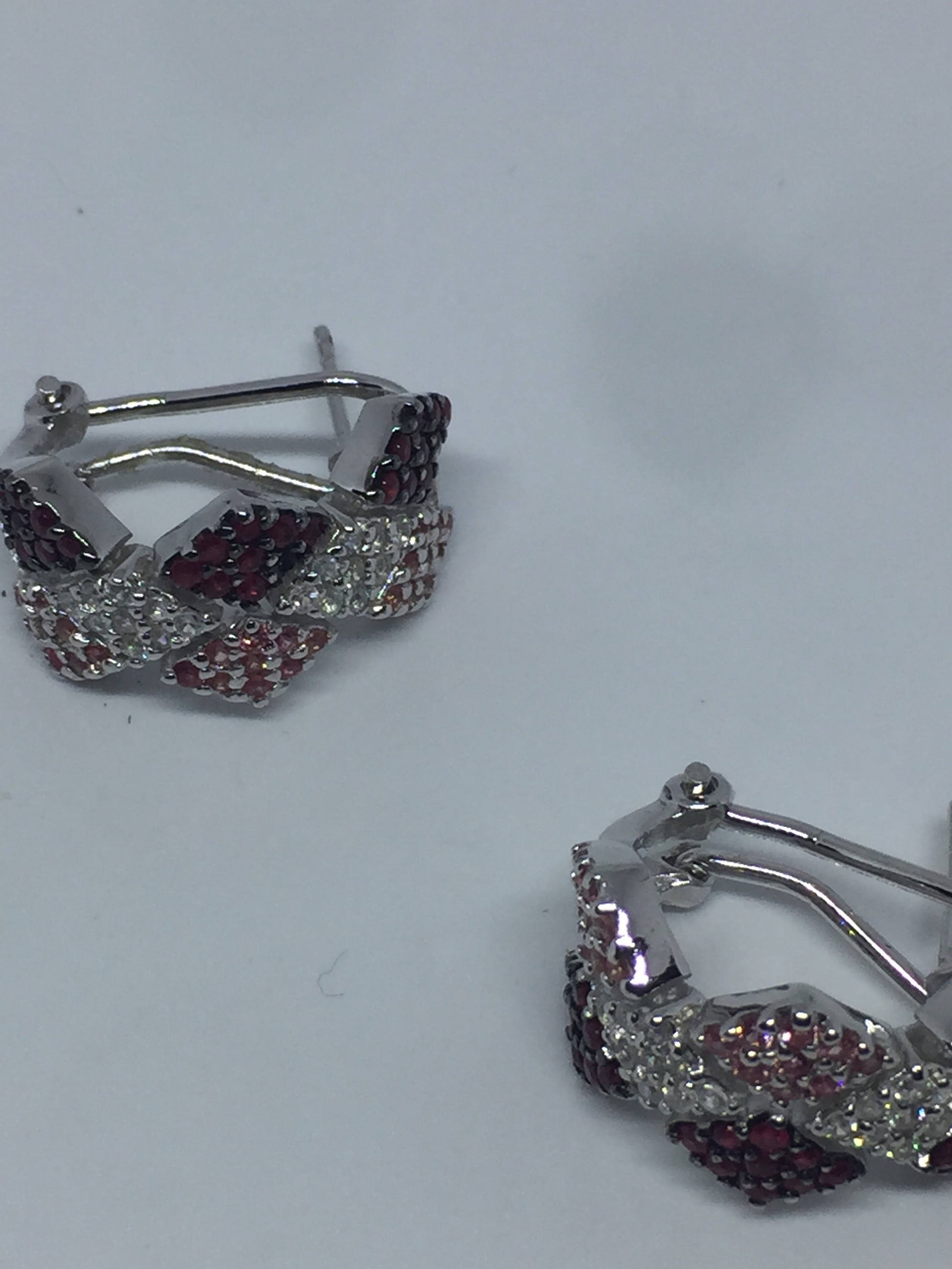 Vintage Handmade Sterling Silver White Sapphire Pink Tourmaline Gemstone Chandelier Earrings
