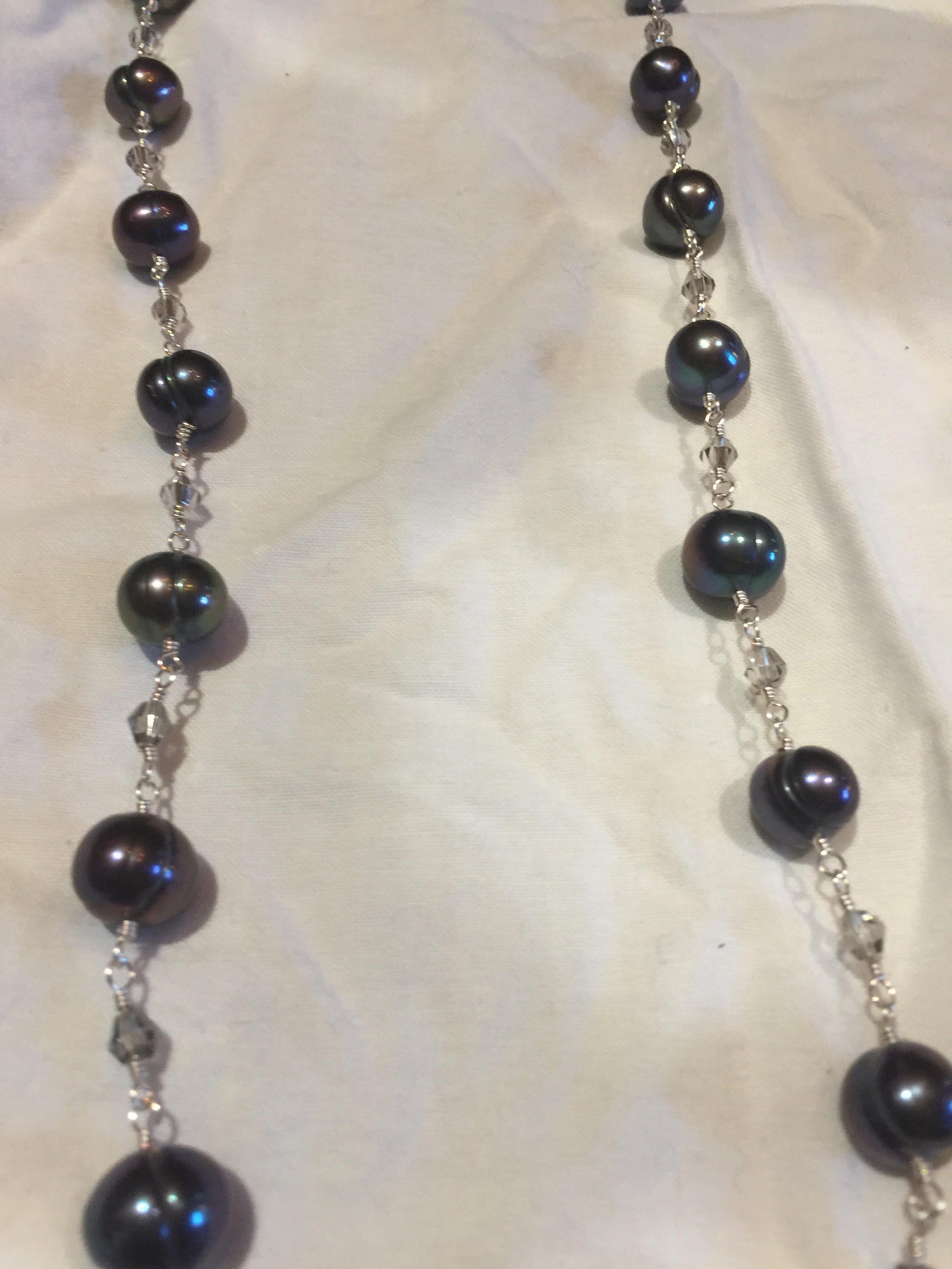 Hand Wrapped Pearl and Crystal Necklace