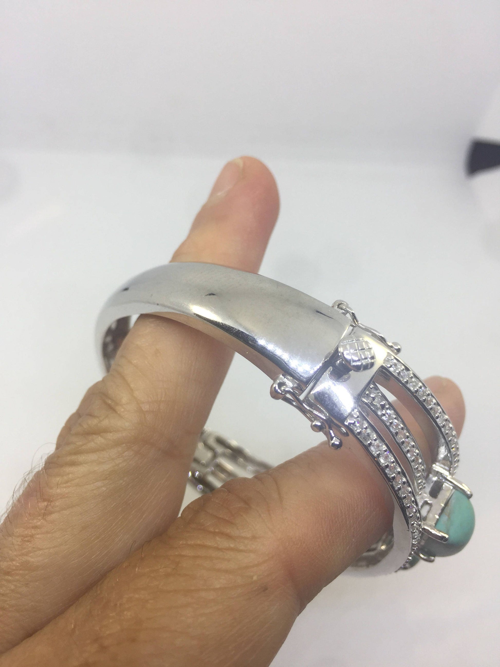 Vintage 925 Sterling Silver Turquoise Bangle Bracelet