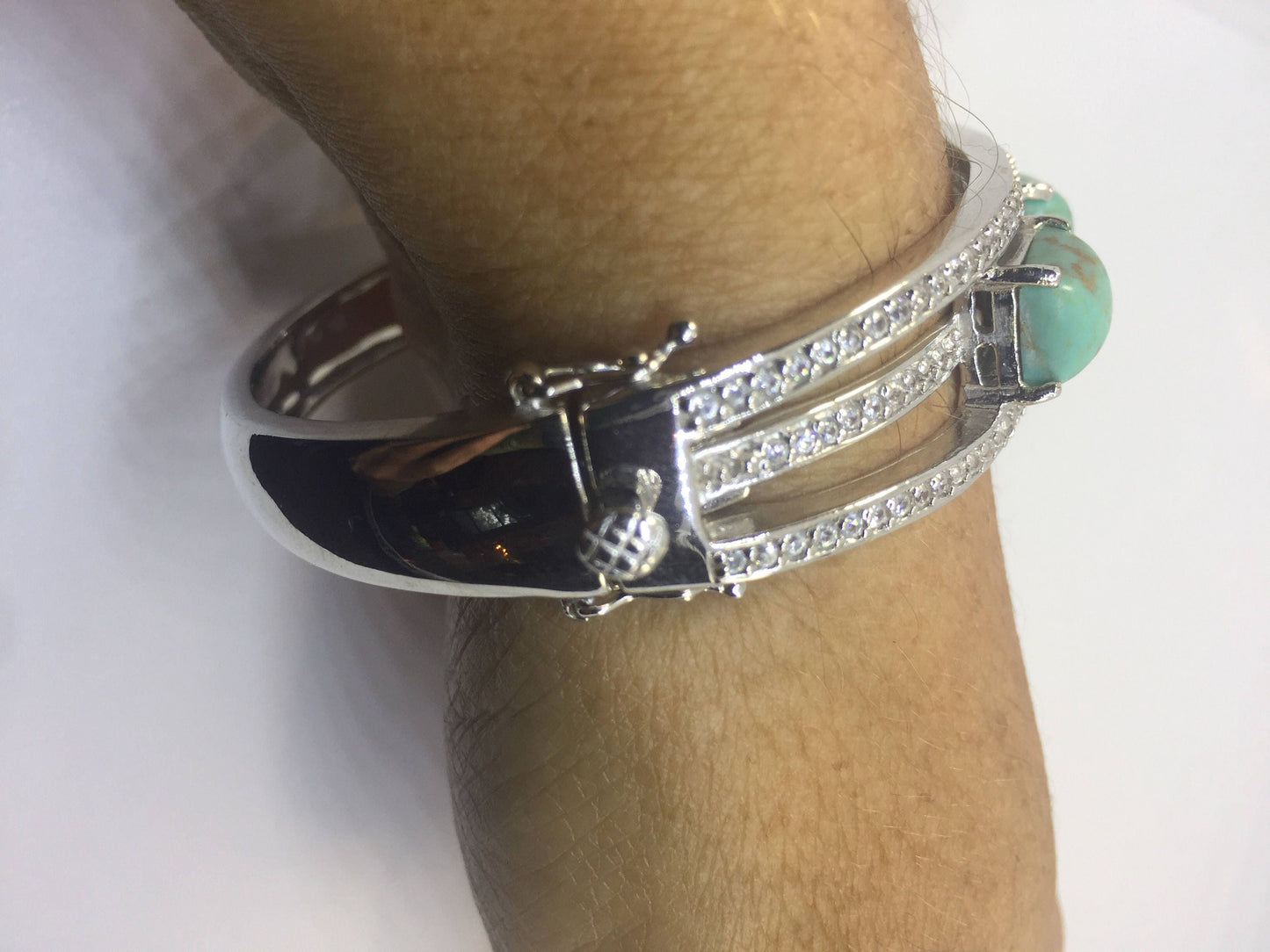 Vintage 925 Sterling Silver Turquoise Bangle Bracelet