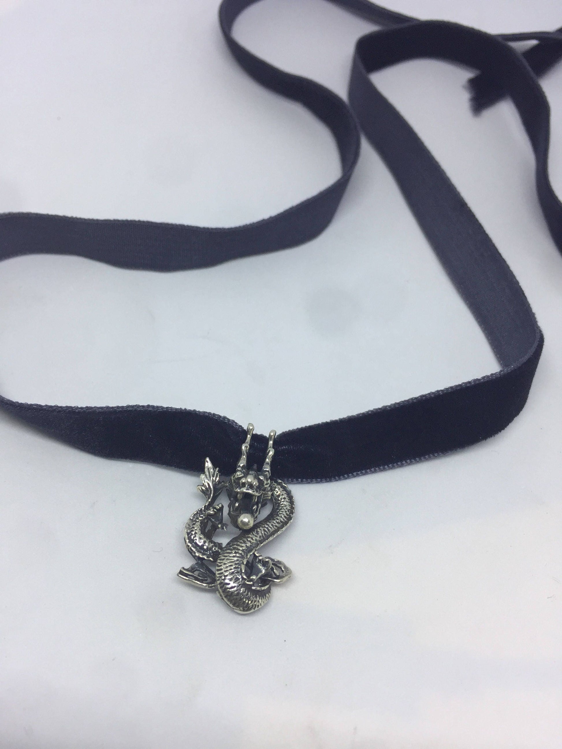 Vintage Handmade Sterling Silver 925 Dragon Necklace