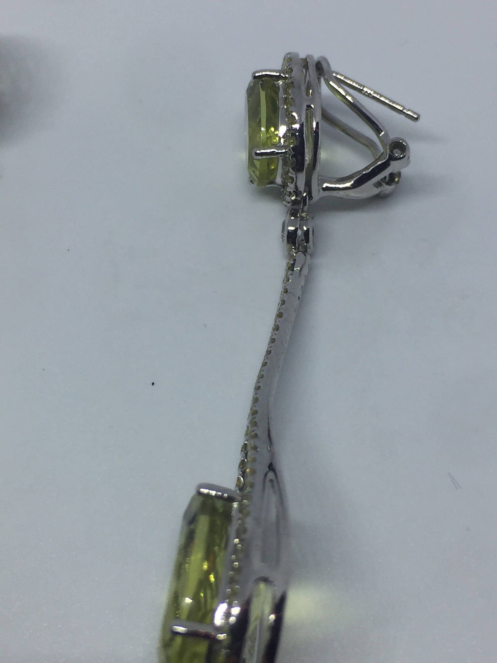 Vintage Mixed Genuine Lemon Quartz Citrine Gemstone Filigree 925 Sterling Silver Dangle Chandelier Earrings