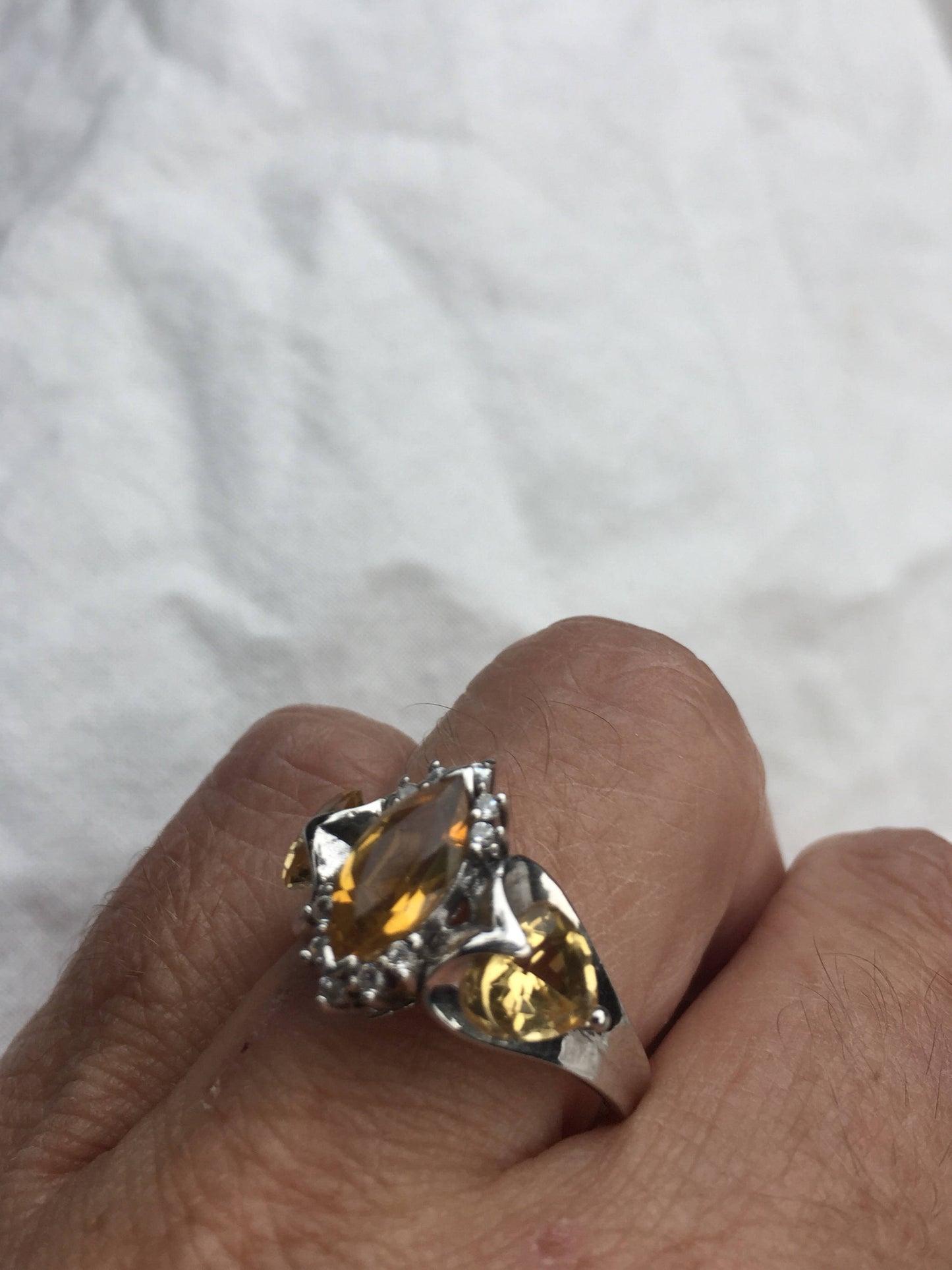 Vintage Gothic Golden Citrine Golden 925 Sterling Silver Ring