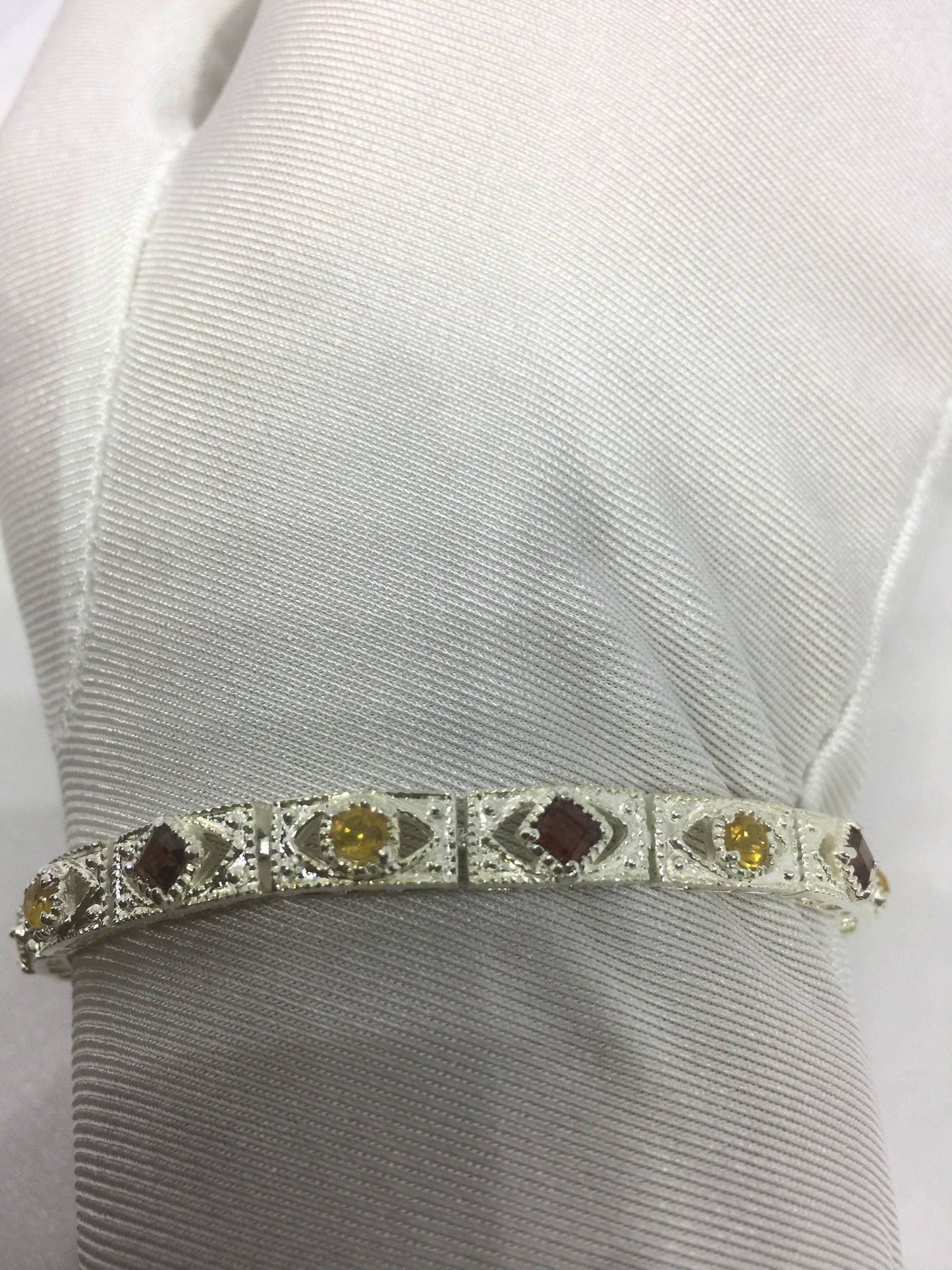 Vintage Citrine Garnet Tennis Bracelet in 925 Sterling Silver