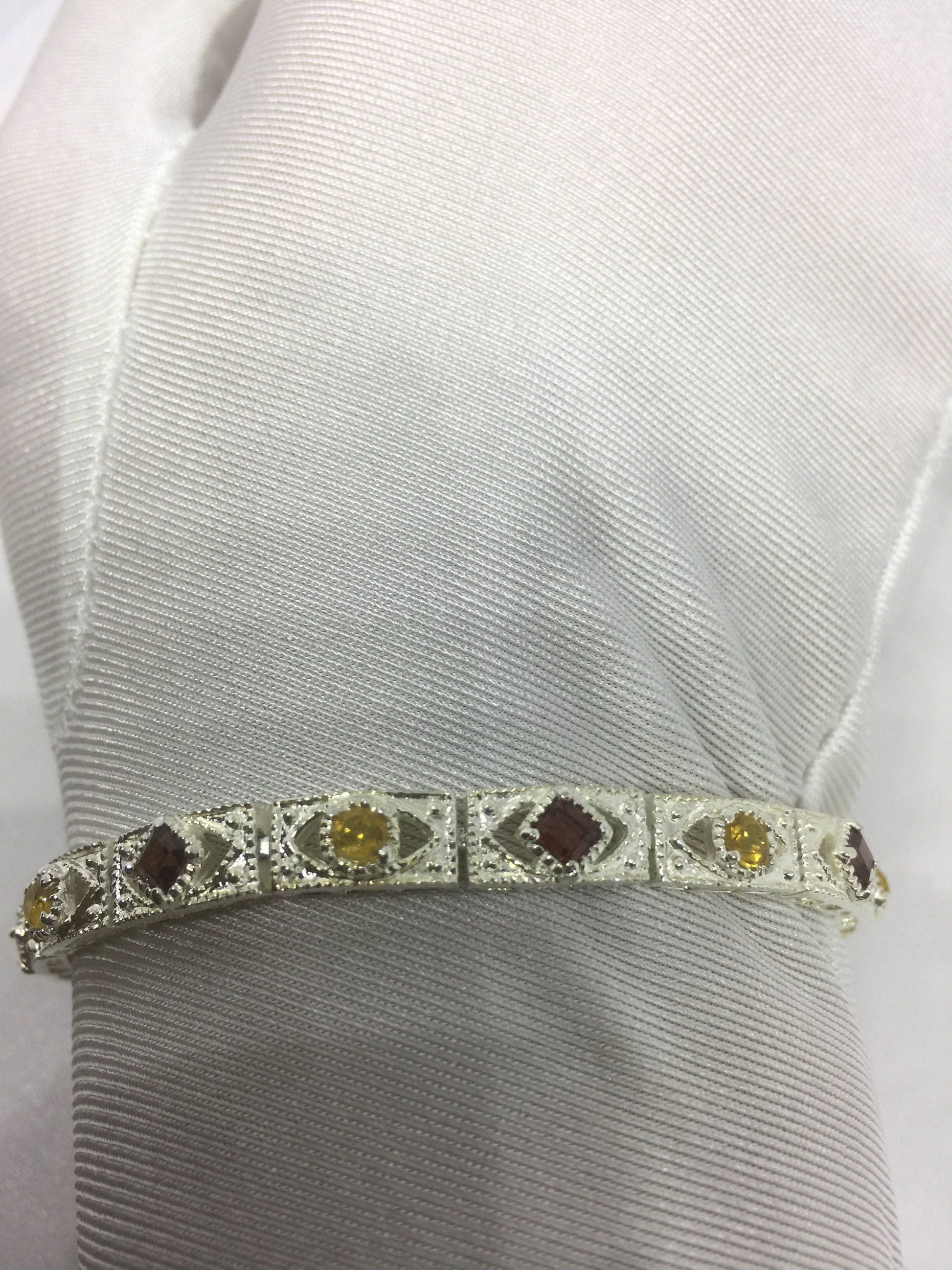 Vintage Citrine Garnet Tennis Bracelet in 925 Sterling Silver