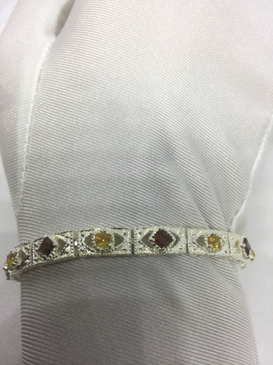 Vintage Citrine Garnet Tennis Bracelet in 925 Sterling Silver