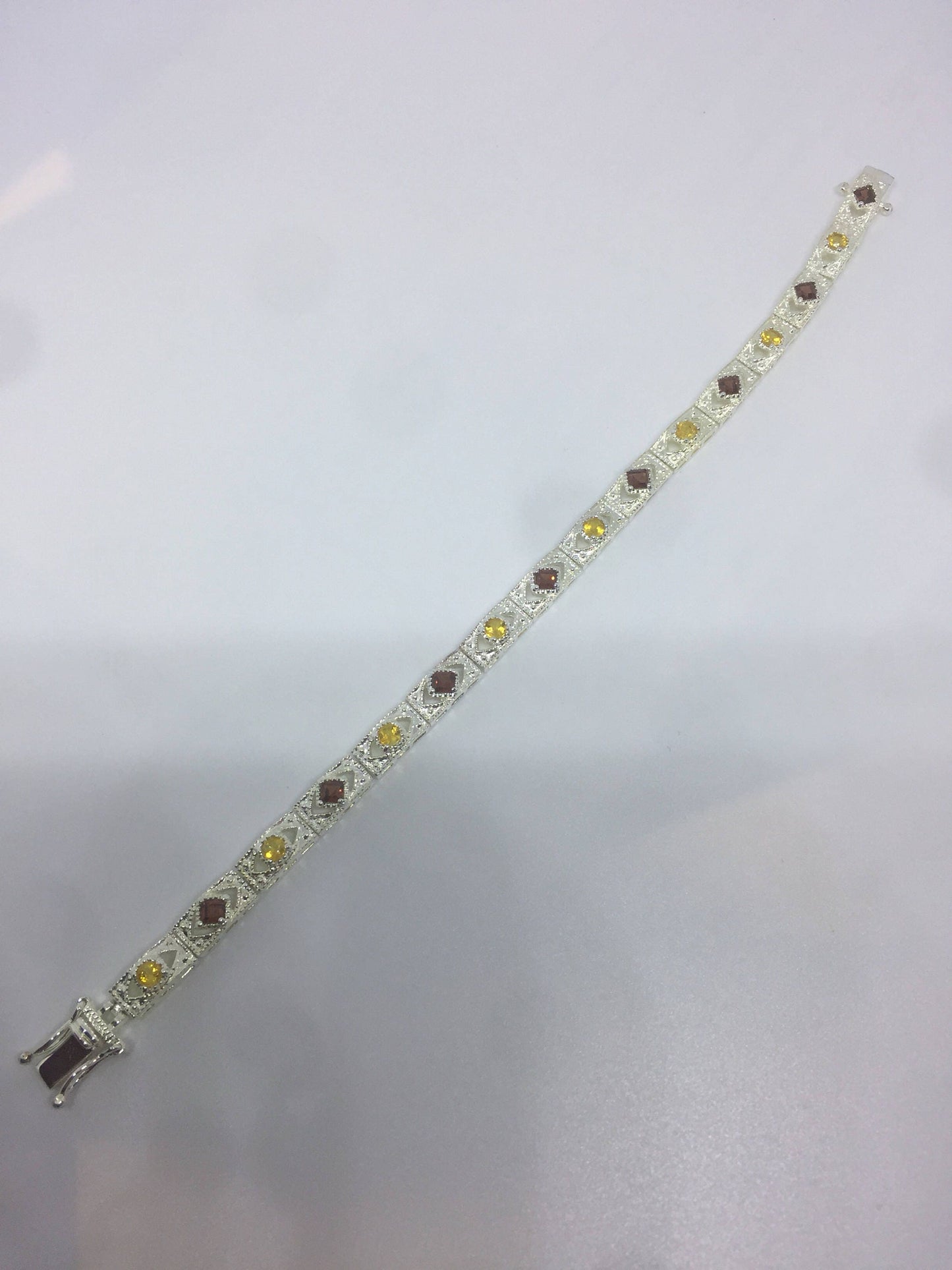 Vintage Citrine Garnet Tennis Bracelet in 925 Sterling Silver