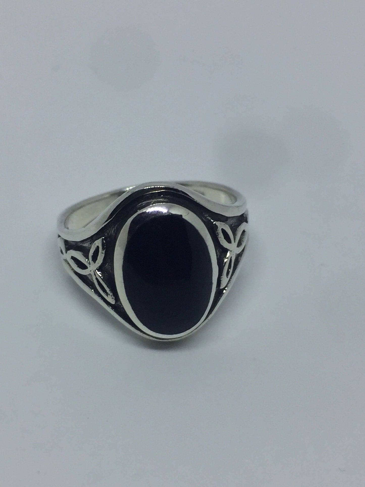 Vintage Celtic Genuine Black Onyx 925 Sterling Silver Ring