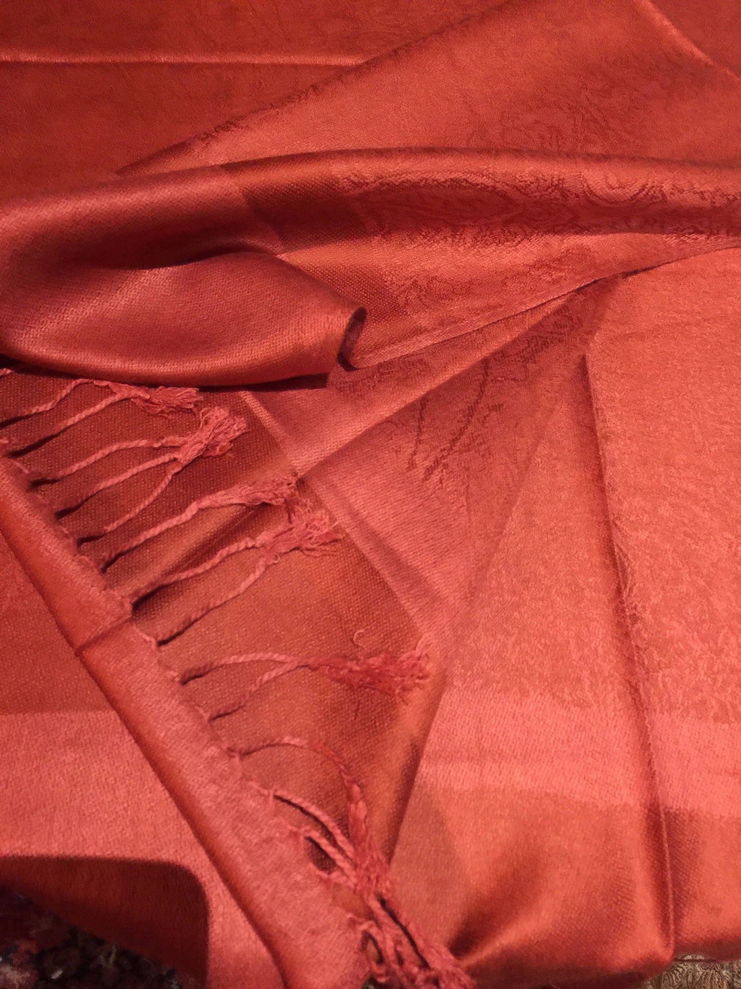 Vintage Rust Red Brocade Paisley Pashmina Scarf Wrap