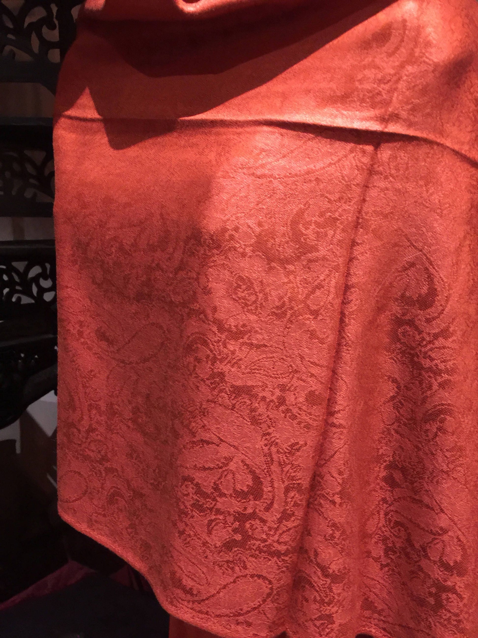 Vintage Rust Red Brocade Paisley Pashmina Scarf Wrap