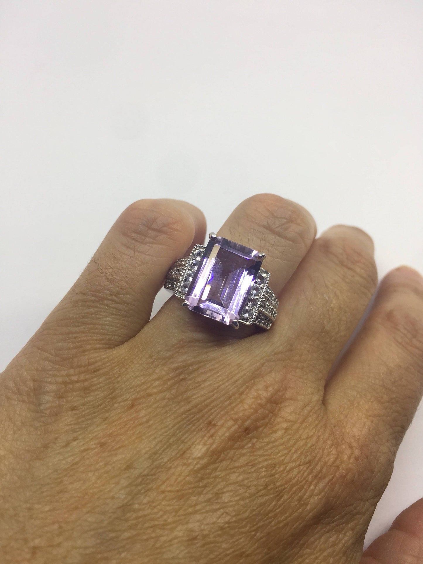 Vintage Amethyst 925 Sterling Silver Filigree Ring, Size 7.5