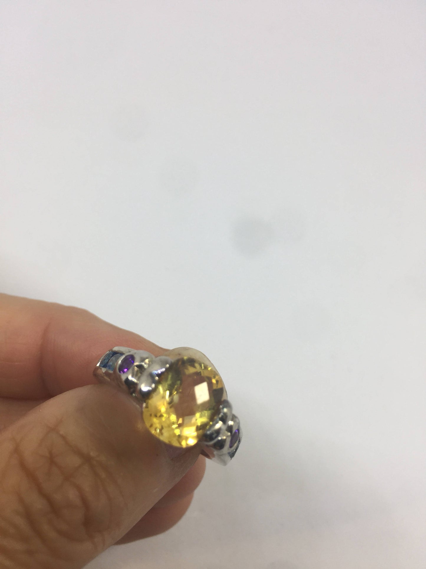 Vintage Handmade Golden Genuine Citrine 925 Sterling Silver Gothic Ring