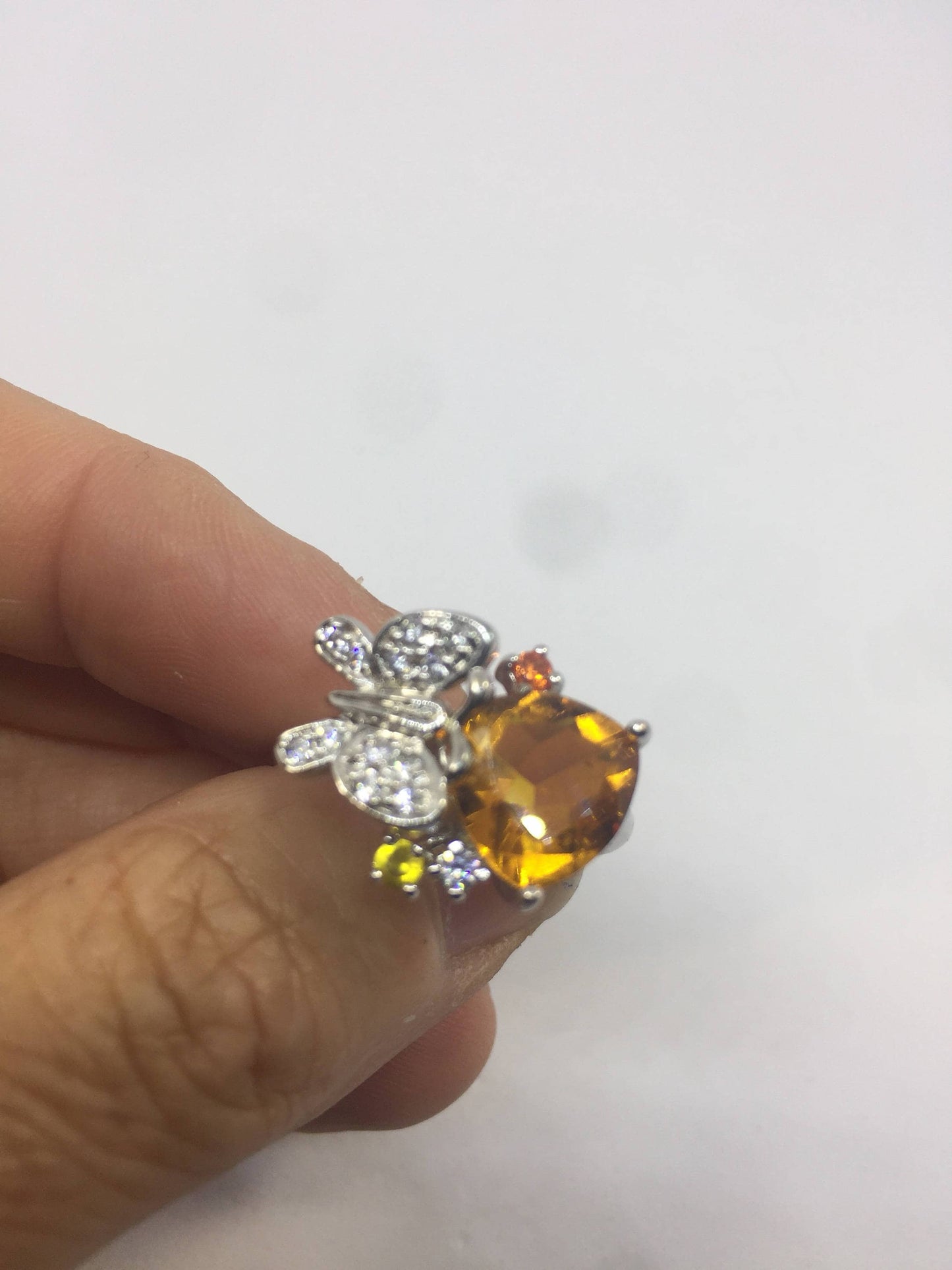 Vintage Handmade Golden Genuine Citrine 925 Sterling Silver Gothic Ring