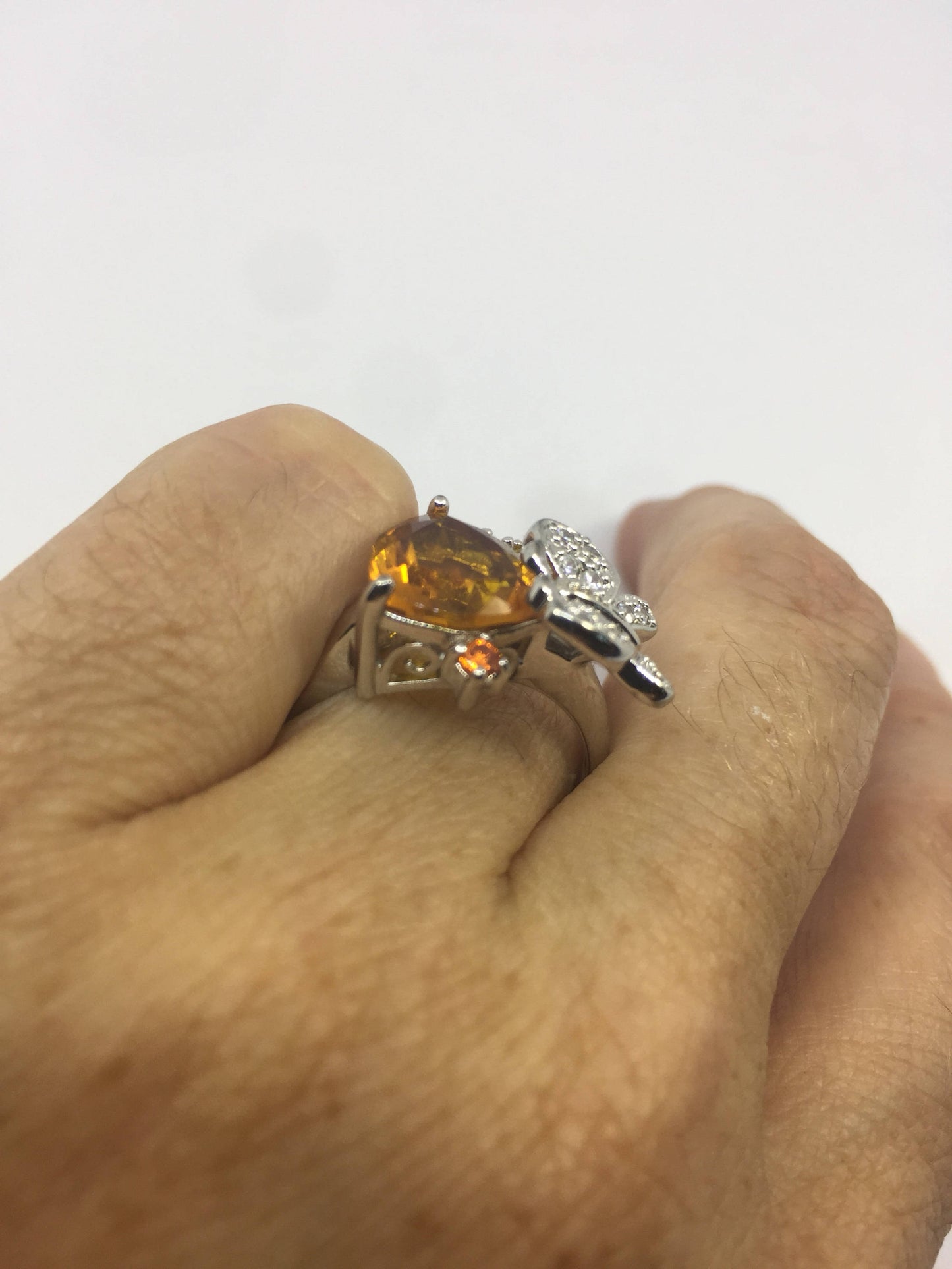 Vintage Handmade Golden Genuine Citrine 925 Sterling Silver Gothic Ring