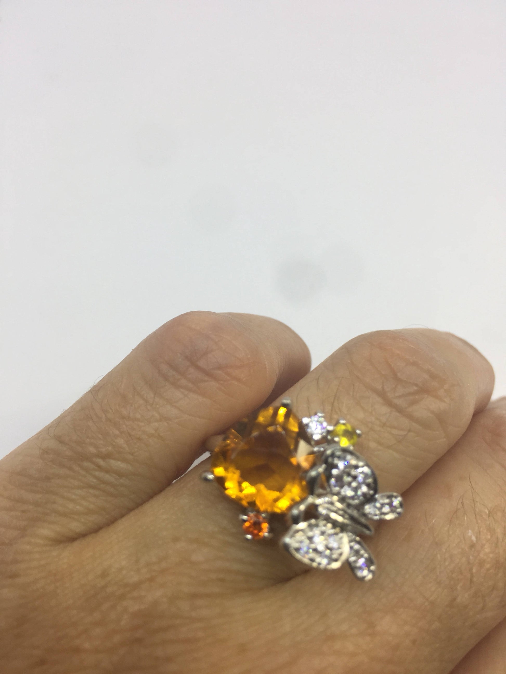 Vintage Handmade Golden Genuine Citrine 925 Sterling Silver Gothic Ring