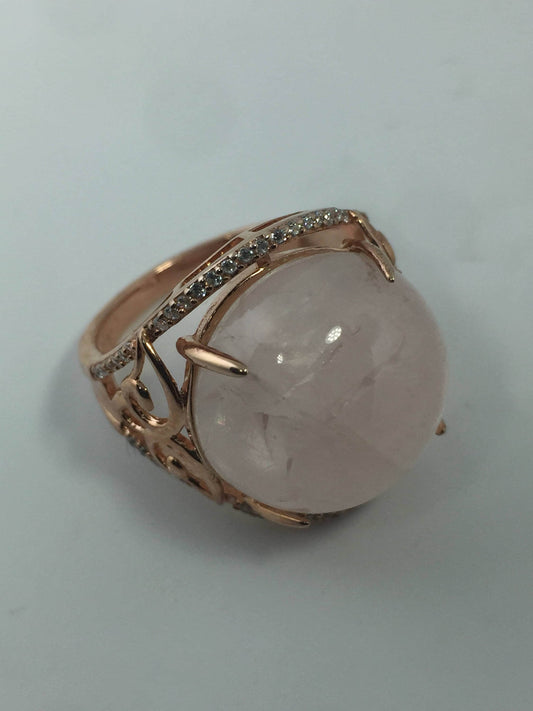Vintage Pink Rose Quartz Rose Gold 925 Sterling Silver Ring