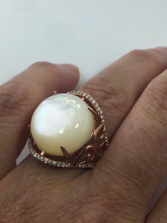 Vintage Genuine Mother of Pearl Rose Gold 925 Sterling Silver Ring