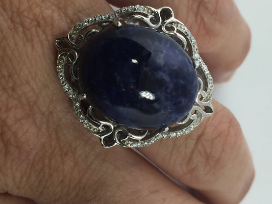 Vintage Genuine Blue Sodalite 925 Sterling Silver Ring