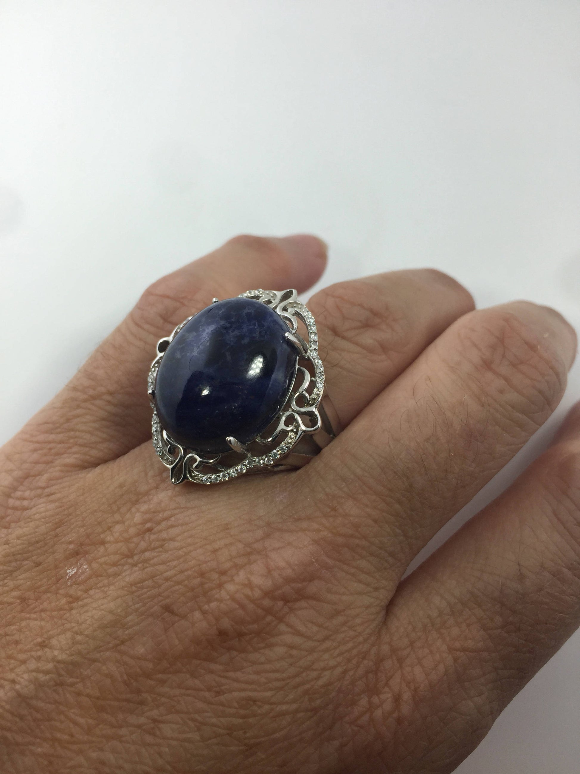 Vintage Genuine Blue Sodalite 925 Sterling Silver Ring