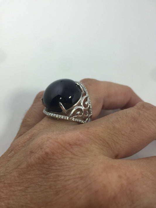 Vintage Genuine Black Onyx 925 Sterling Silver Ring