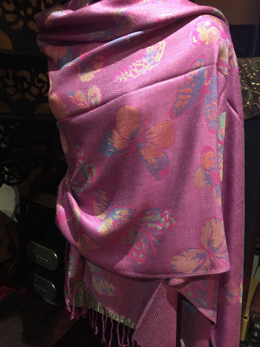 Nemesis Vintage Purple Gold Butterfly Brocade Pashmina Scarf Wrap