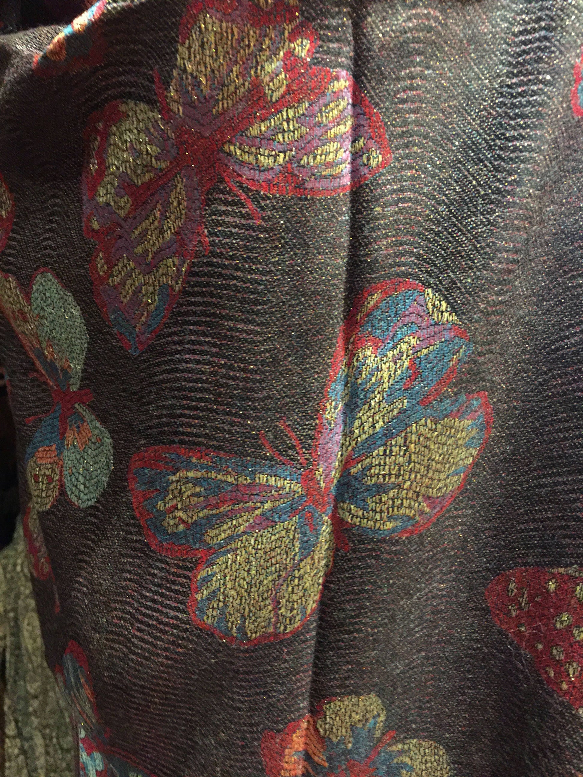 Nemesis Vintage Black Gold Butterfly Brocade Pashmina Scarf Wrap