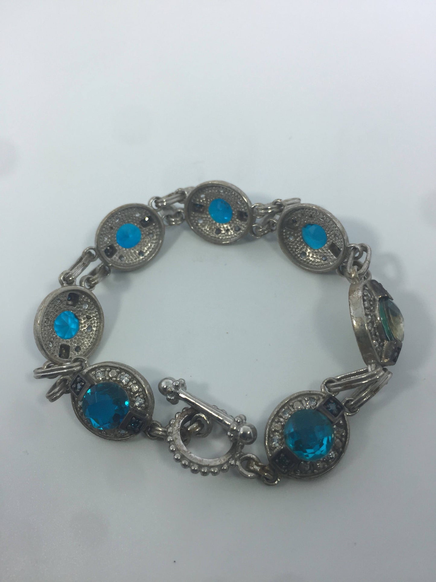 Vintage Handmade Genuine Blue Quartz 925 Sterling Silver Tennis Bracelet