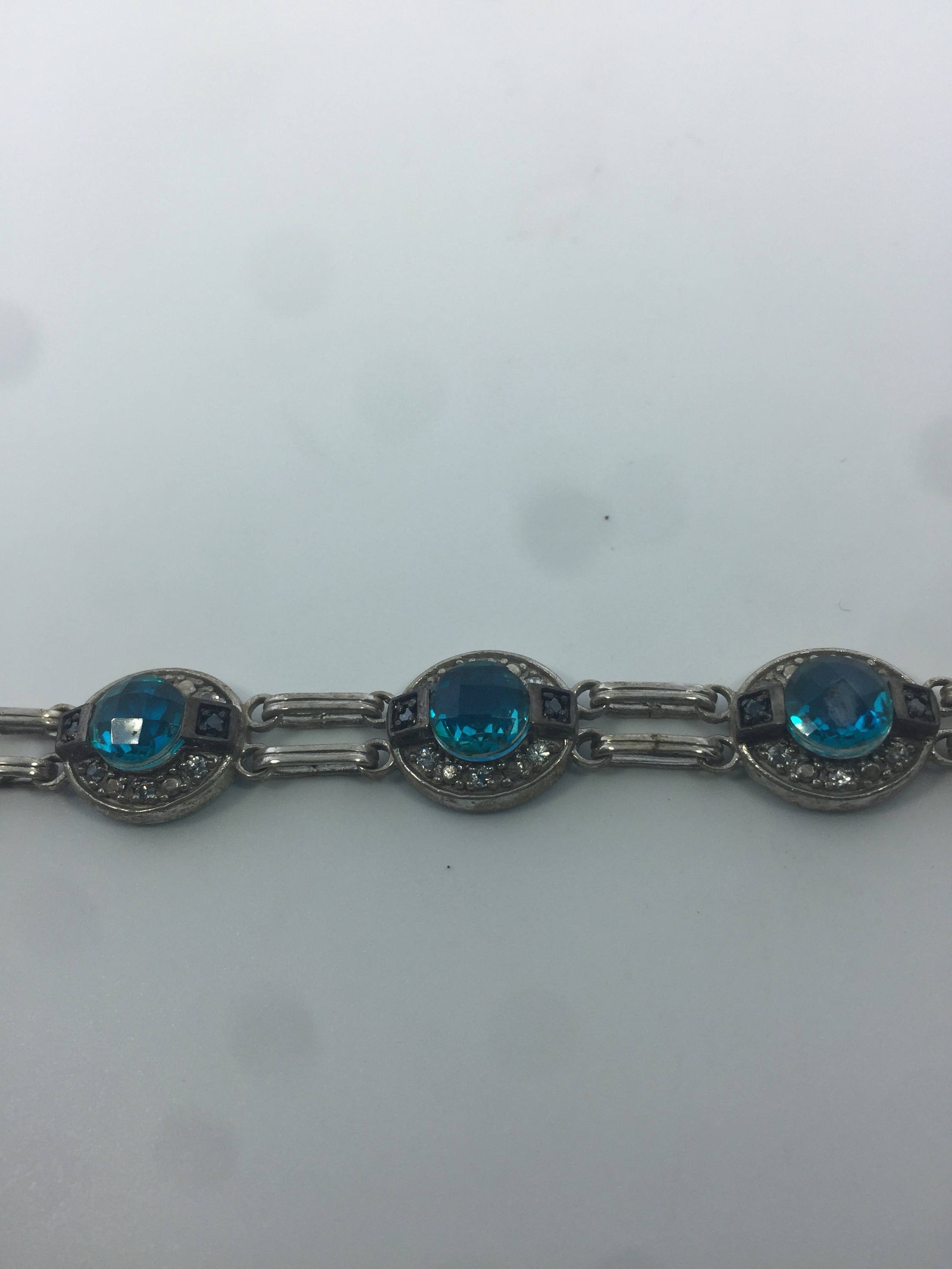 Vintage Handmade Genuine Blue Quartz 925 Sterling Silver Tennis Bracelet