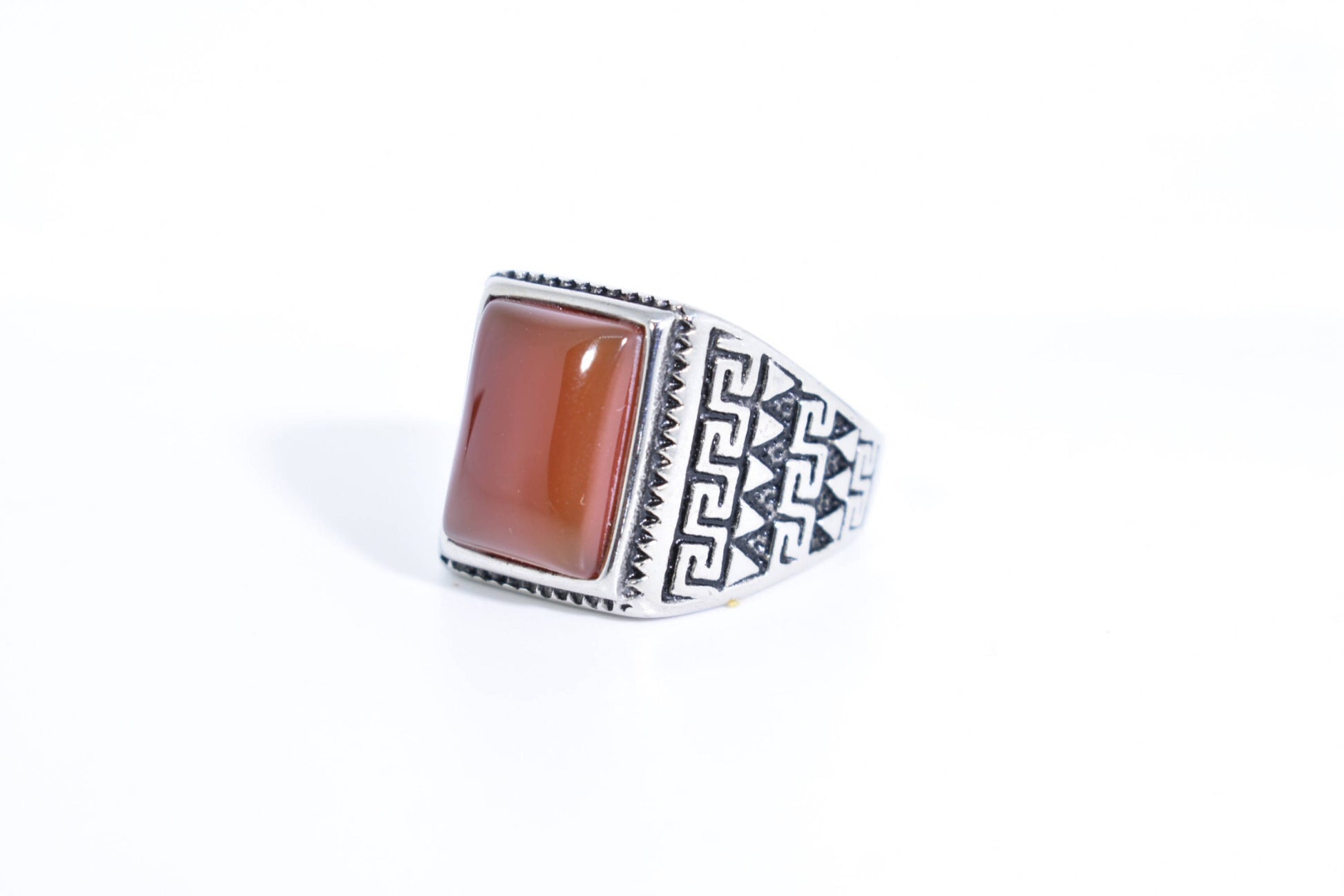 Vintage Gothic Gold Finished Genuine Red Carnelian Mens Ring