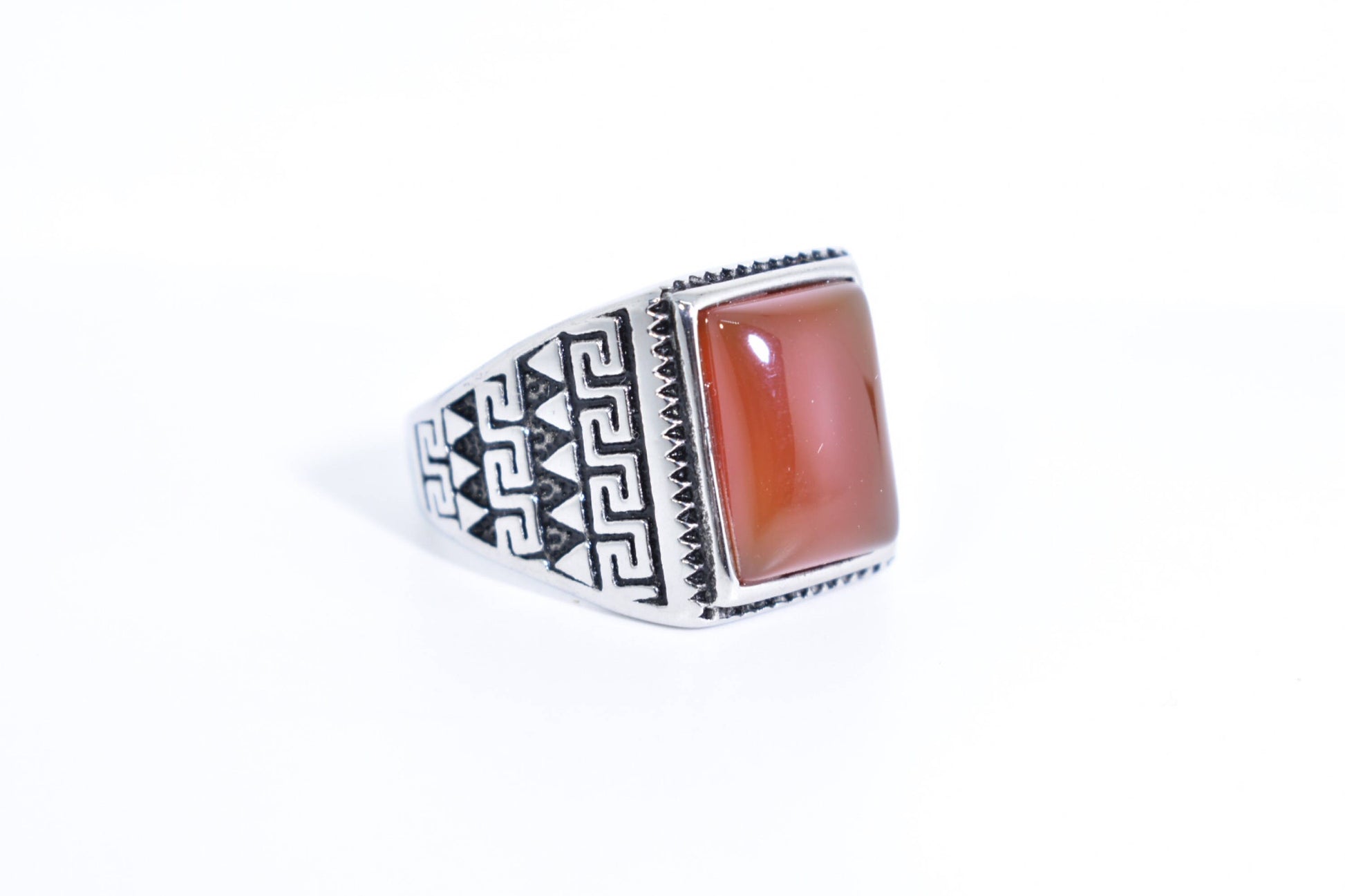 Vintage Gothic Gold Finished Genuine Red Carnelian Mens Ring