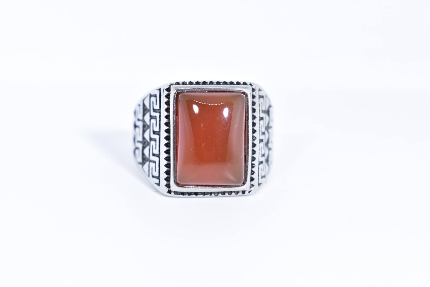 Vintage Gothic Gold Finished Genuine Red Carnelian Mens Ring