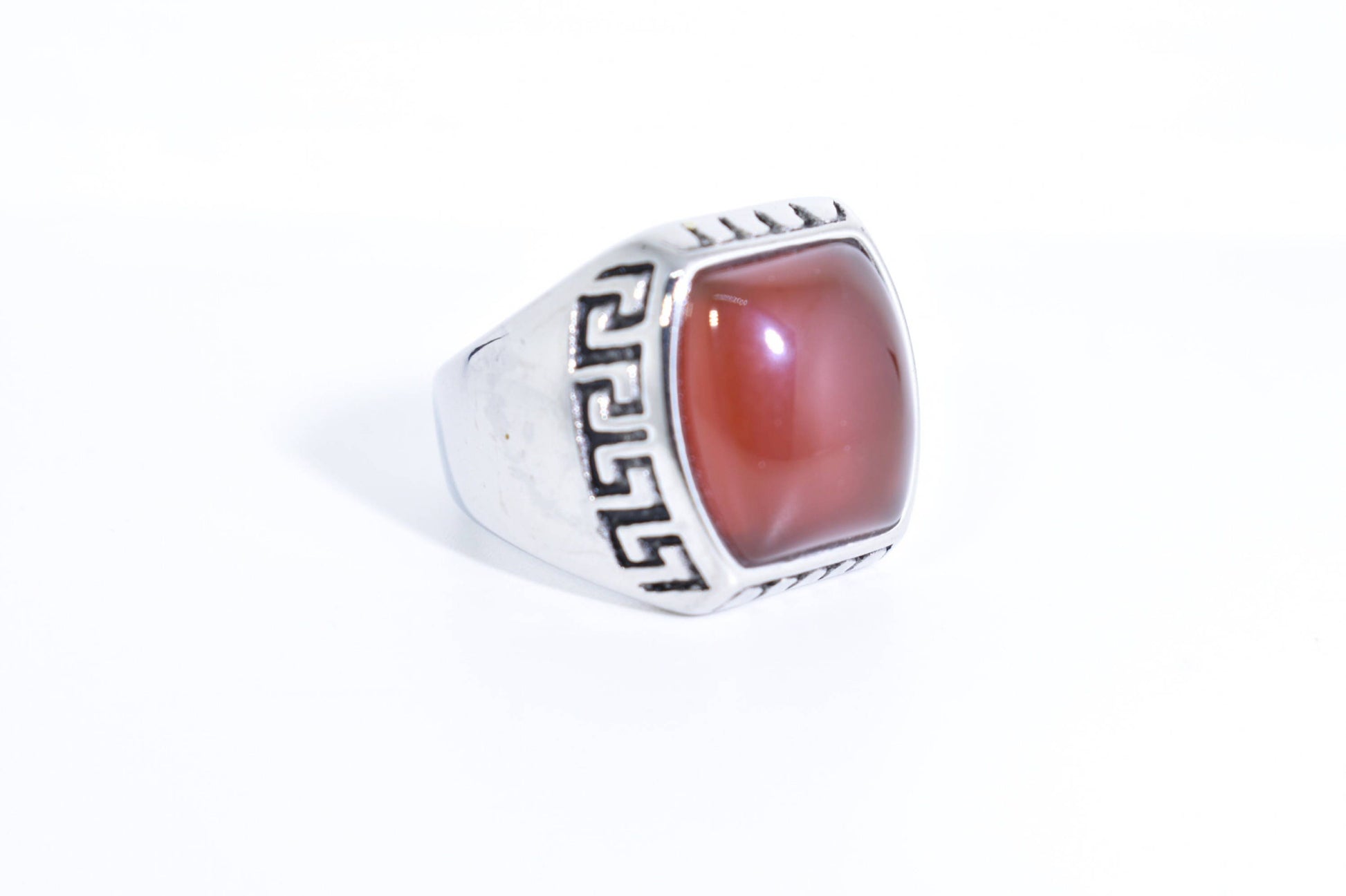 Vintage Gothic Silver Stainless Steel Genuine Red Carnelian Mens Ring