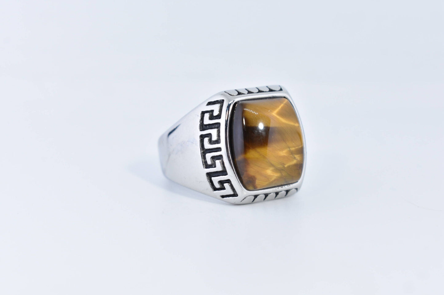 Vintage Gothic Stainless Steel Genuine Tigers Eye Ring