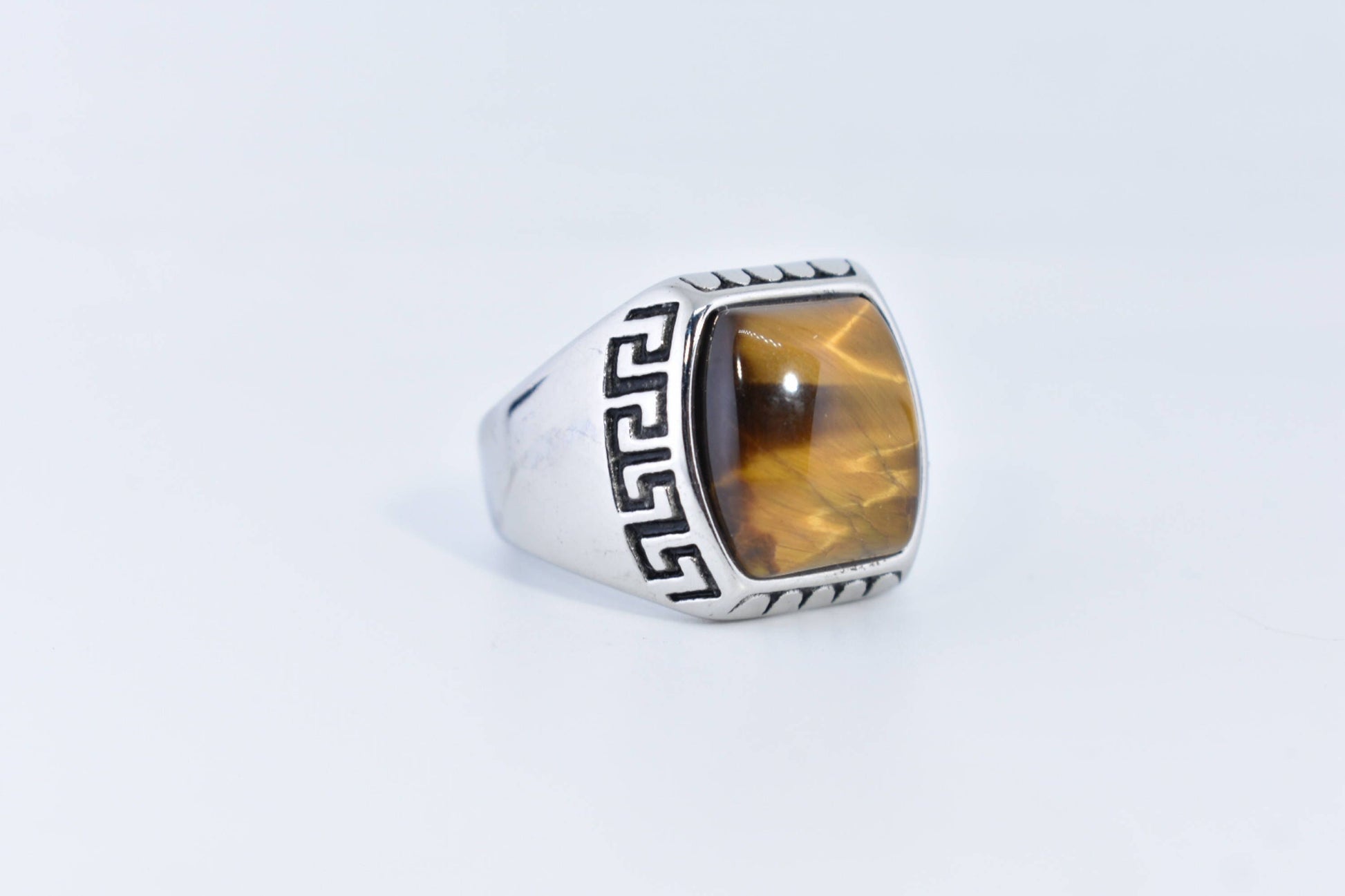 Vintage Gothic Stainless Steel Genuine Tigers Eye Ring