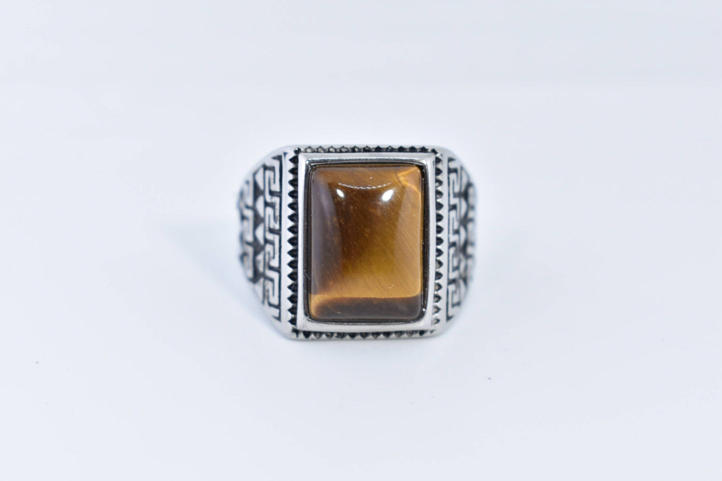 Vintage Gothic Stainless Steel Genuine Tigers Eye Ring