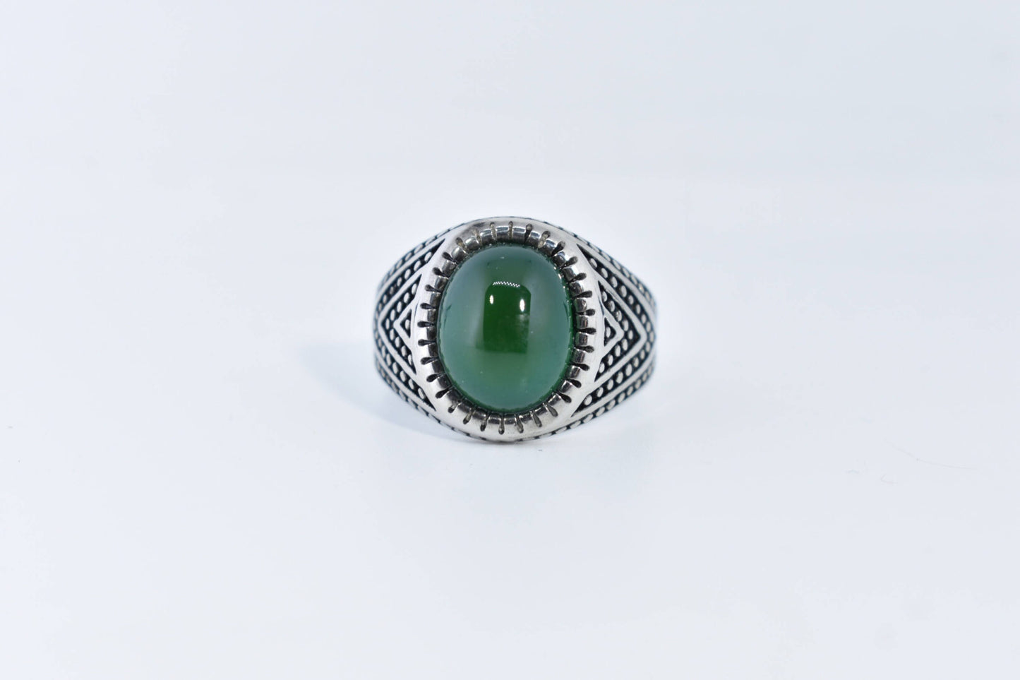 Vintage Gothic Silver Stainless Steel Genuine Green Onyx Mens Ring