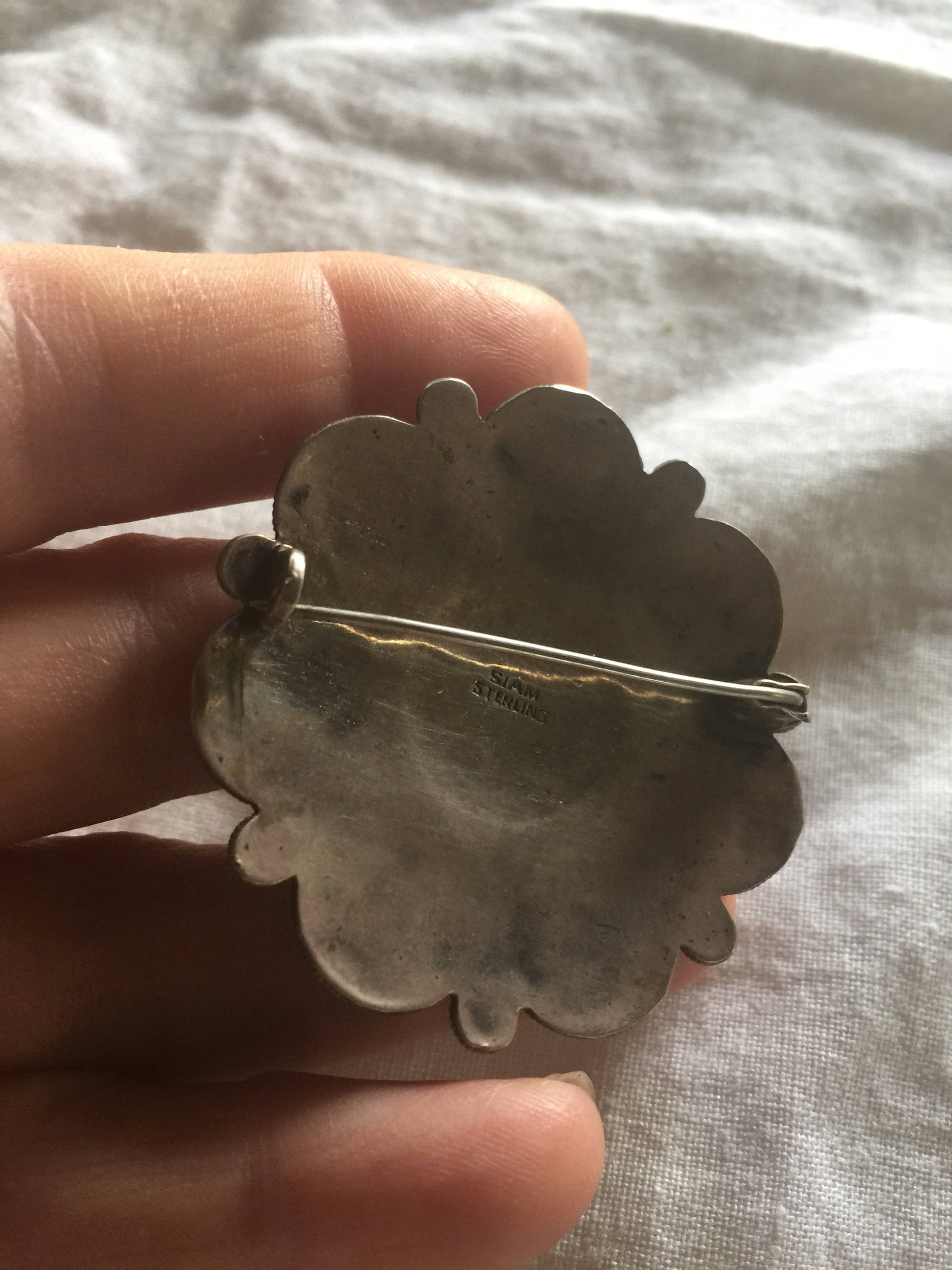 Vintage Hand Made Dancing Goddess Siam 925 Sterling Silver Heart Brooch Pin