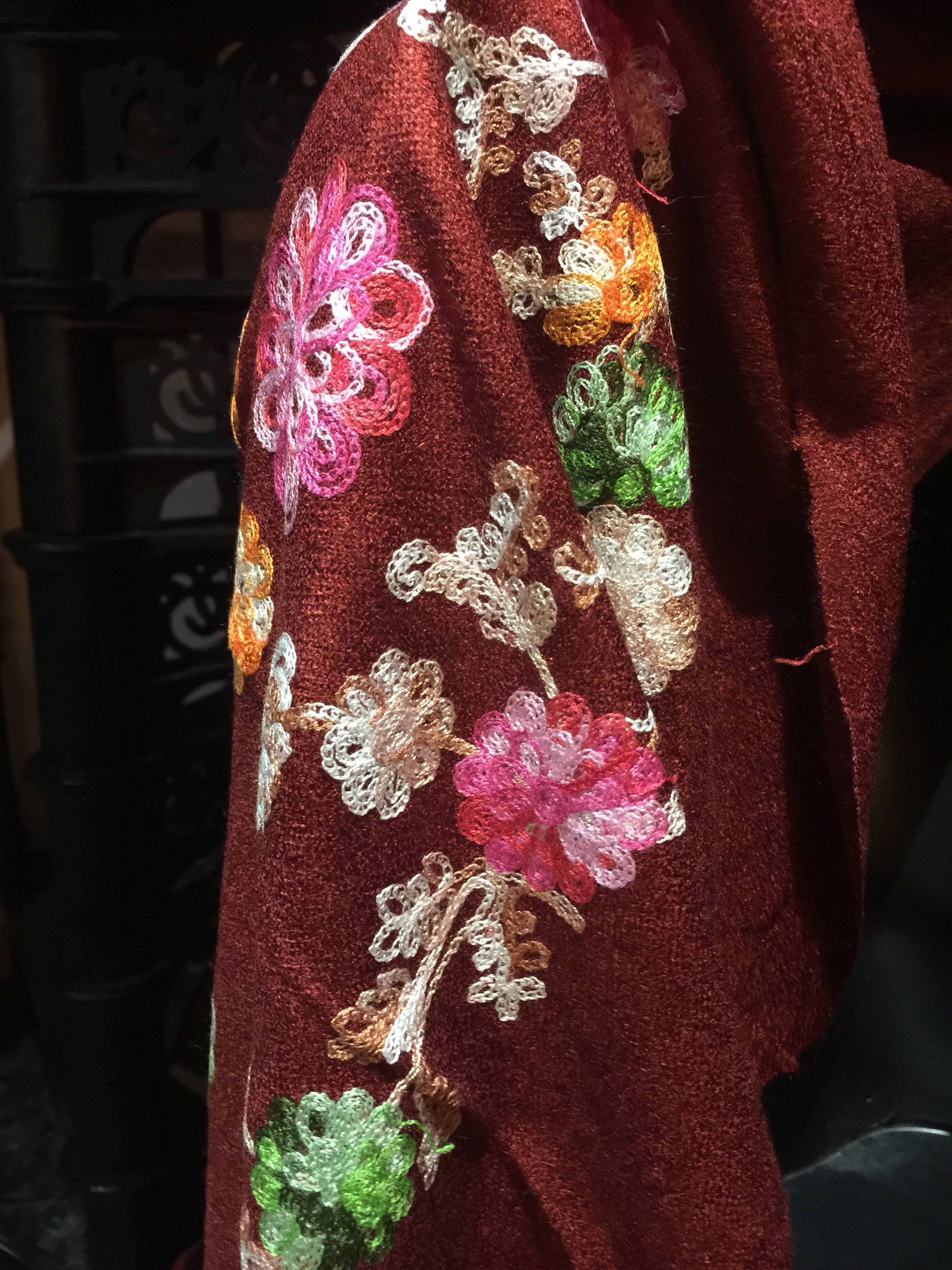 Vintage Styled Mixed Colored Flower Embroidered Pashmina Shawl