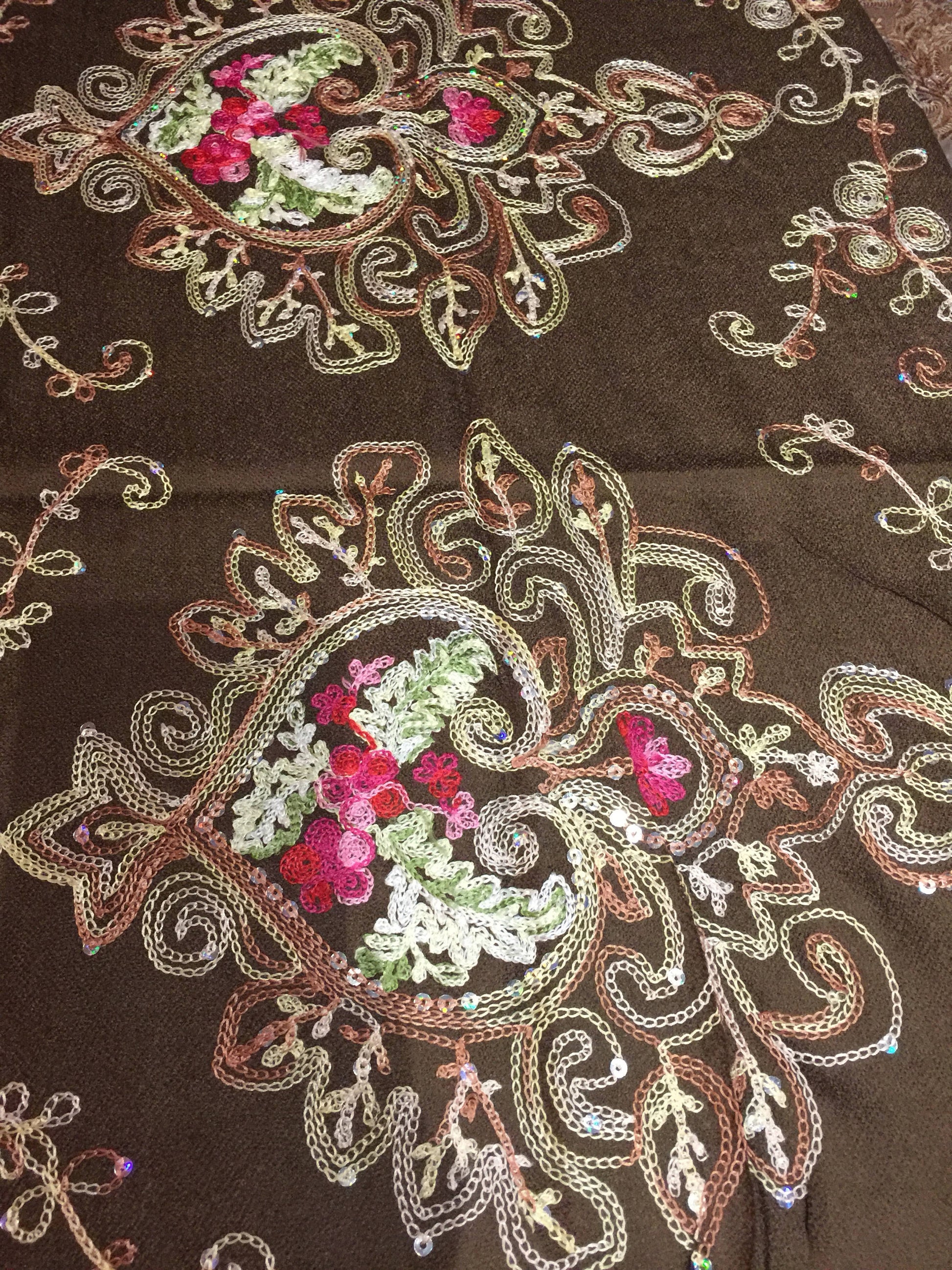 Vintage Styled Mixed Colored Flower Embroidered Pashmina Shawl