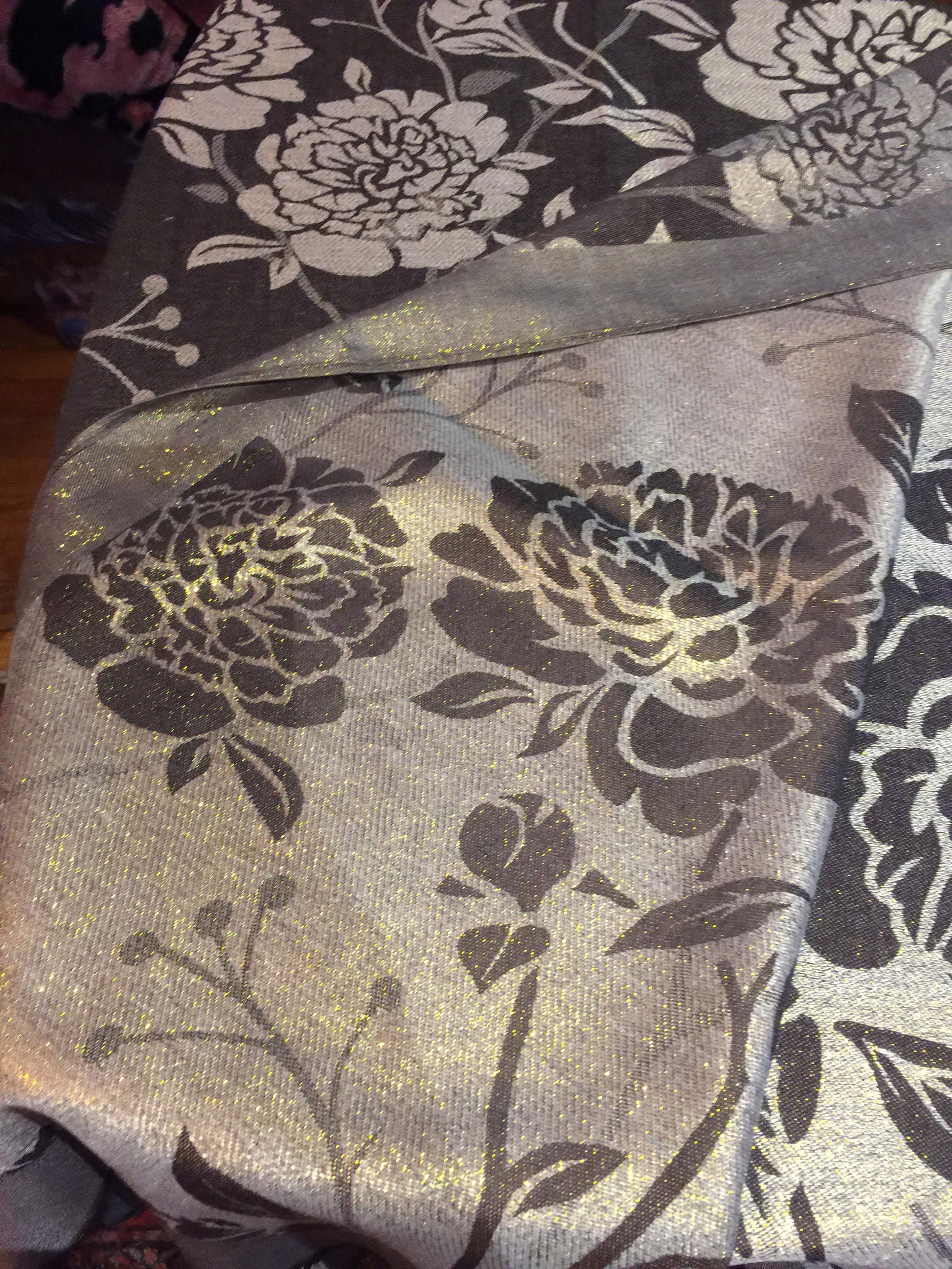 Vintage Brown Gold Flower Brocade Pashmina Scarf Wrap