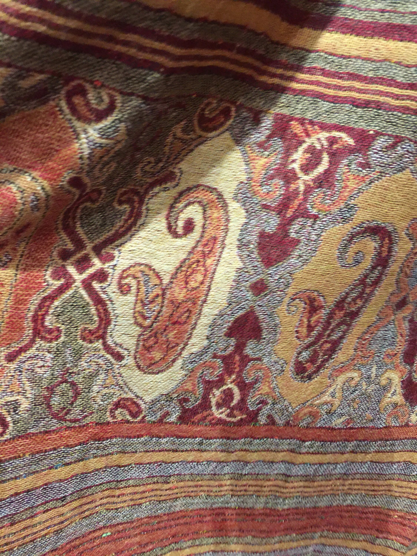 Vintage Burgundy Red Paisley Brocade Pashmina Scarf Wrap Shawl